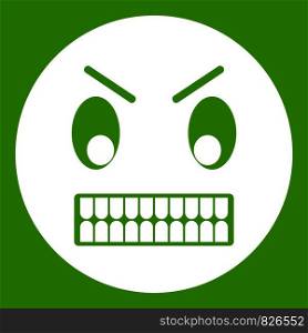 Angry emoticon white isolated on green background. Vector illustration. Angry emoticon green