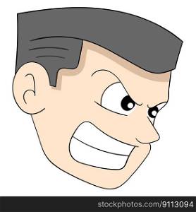 angry face boy head emoticon growling close cropped hair. vector design illustration art
