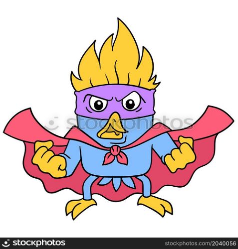 angry faced superhero bird collects strength