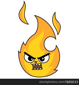 angry fire emoticon burning, doodle icon image. cartoon caharacter cute doodle draw
