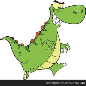 Angry Green Dinosaur Cartoon Character Running