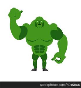 Angry Green Monster. Scary Goblin big and strong on a white background. Fantastic, fantastic creature&#xA;