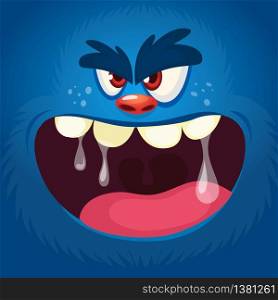 Angry grim monster screaming. Cartoon vector illustration of spooky monster face avatar. Big set of monster faces