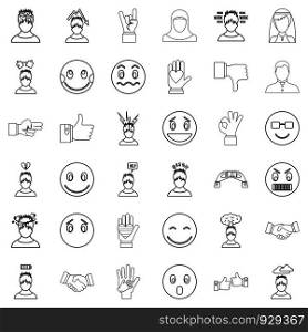 Angry icons set. Outline style of 36 angry vector icons for web isolated on white background. Angry icons set, outline style