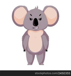 Angry koala isolated on white background. Cartoon character in bad mood. Design of funny animals sticker for showing emotion. Vector illustration. Angry koala isolated on white background. Cartoon character in bad mood.