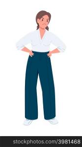 Angry lady in pantsuit semi flat color vector character. Posing figure. Full body person on white. Businesswoman simple cartoon style illustration for web graphic design and animation. Angry lady in pantsuit semi flat color vector character