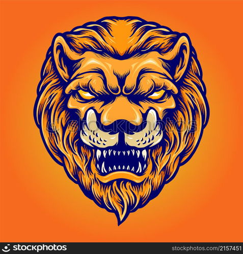 Angry Lion Head Mascot Logo Isolated Vector illustrations for your work Logo, mascot merchandise t-shirt, stickers and Label designs, poster, greeting cards advertising business company or brands.