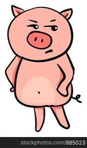 Angry little piggy, illustration, vector on white background.