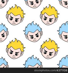 angry mad face boy seamless pattern textile print
