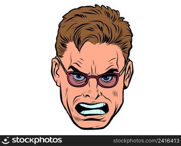 Angry male face, human emotions. Illustration on a white background. Pop Art Retro Vector Illustration 50s 60s Vintage kitsch style. Angry male face, human emotions. Illustration on a white background