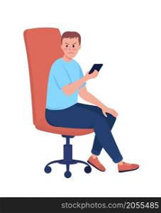 Angry male teenager with smartphone semi flat color vector character. Full body person on white. Cyberbullying issues isolated modern cartoon style illustration for graphic design and animation. Angry male teenager with smartphone semi flat color vector character