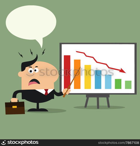 Angry Manager Pointing To A Decrease Chart On A Board.Flat Style Illustration With Speech Bubble