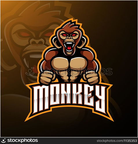 Angry monkey face mascot logo design