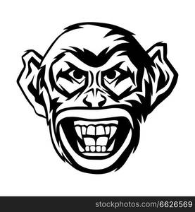 Angry monkey head. Aggressive animal poster or emblem design.. Angry monkey head.