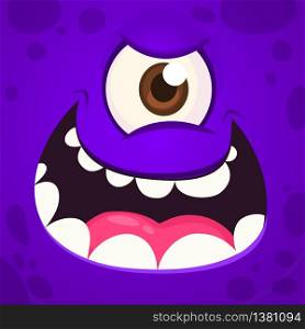 Angry Monster One Eye Face. Vector illustration. Halloween cartoon monster