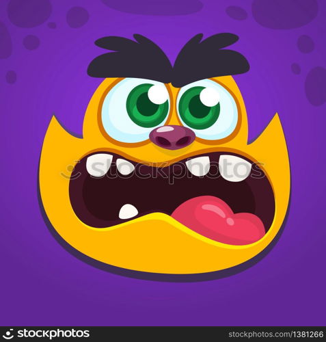 Angry monster screaming. Cartoon vector illustration of spooky monster face avatar. Big set of monster faces