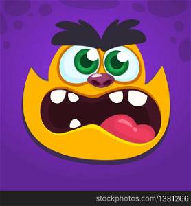 Angry monster screaming. Cartoon vector illustration of spooky monster face avatar. Big set of monster faces
