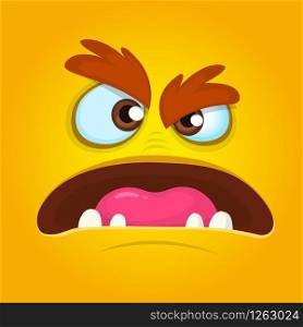 Angry Orange Monster Face. Vector illustration. Halloween cartoon monster