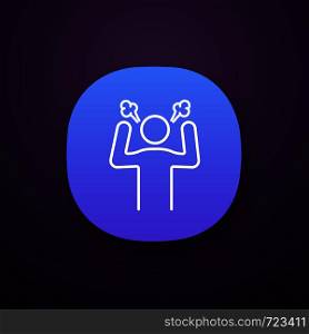 Angry person app icon. UI/UX user interface. Steam coming out ears. Anger and irritation. Stress symptom and burnout. Furious man. Frustration. Web or mobile application. Vector isolated illustration. Angry person app icon