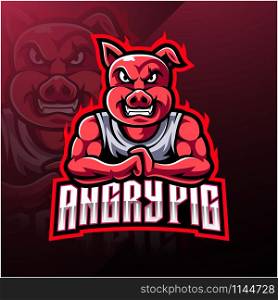 Angry pig esport mascot logo design