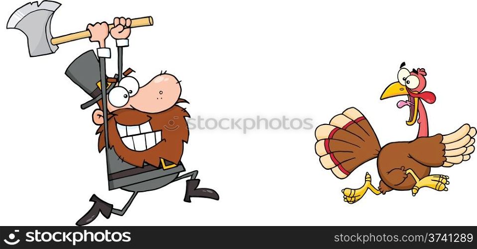 Angry Pilgrim Chasing With Axe A Turkey