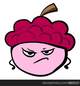 Angry pink lychee, illustration, vector on white background.