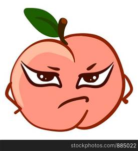 Angry pink peach, illustration, vector on white background.
