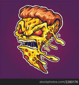 Angry pizza slice monster Vector illustrations for your work Logo, mascot merchandise t-shirt, stickers and Label designs, poster, greeting cards advertising business company or brands.