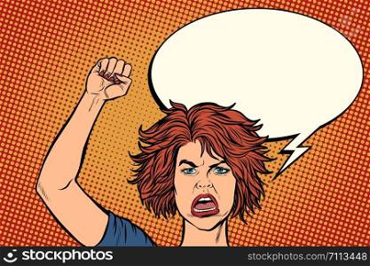 angry protester woman, rally resistance freedom democracy. Pop art retro vector illustration drawing. angry protester woman, rally resistance freedom democracy