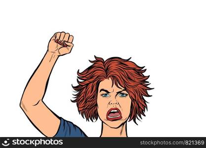 angry protester woman, rally resistance freedom democracy. Pop art retro vector illustration drawing. angry protester woman, rally resistance freedom democracy