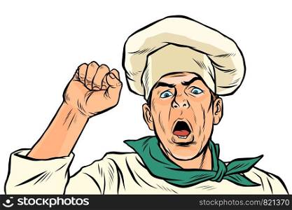 angry protesting cook. Union strike, rally resistance freedom democracy. Pop art retro vector illustration drawing. angry protesting cook. Union strike, rally resistance freedom democracy