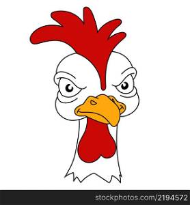 Angry rooster. Displeased poultry. Team mascot. Cartoon style. Colored vector illustration.