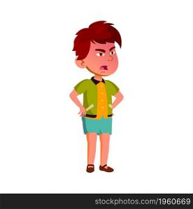 Angry Schoolboy Child Shouting At Friend Vector. Angry Asian School Boy Kid Screaming At Classmate In School Or Playground. Character Infant Aggression Emotion Flat Cartoon Illustration. Angry Schoolboy Child Shouting At Friend Vector