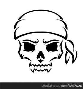 Angry skull pirate. Outline silhouette. Design element. Vector illustration isolated on white background. Template for books, stickers, posters, cards, clothes.