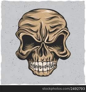 Angry skull poster with beige and grey colors vector illustration