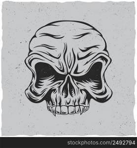 Angry skull poster with white and grey colors vector illustration