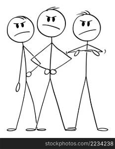 Angry smiling business team with leader in front, vector cartoon stick figure or character illustration.. Angry Business Team With Leader, Vector Cartoon Stick Figure Illustration