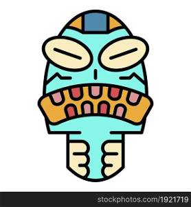 Angry tribal idol icon. Outline angry tribal idol vector icon color flat isolated on white. Angry tribal idol icon color outline vector