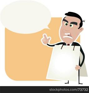 Angry White Business Man Holding A Sandwich Board. Illustration of a cartoon white angry businessman wearing a white sandwich board and with a speech bubble to put some message in