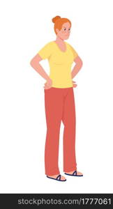 Angry woman semi flat color vector character. Upset lady. Standing figure. Full body person on white. Problems and stress isolated modern cartoon style illustration for graphic design and animation. Angry woman semi flat color vector character