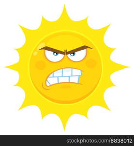 Angry Yellow Sun Cartoon Emoji Face Character With Aggressive Expressions. Illustration Isolated On White Background