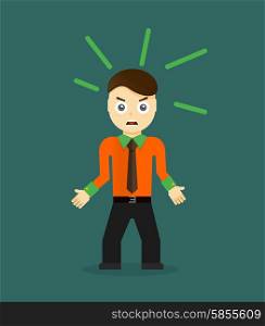 Angry young cartoon businessman or office worker. Flat design. Angry young cartoon businessman or office worker. Flat design. Vector illustration