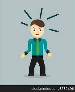 Angry young cartoon businessman or office worker. Flat design. Angry young cartoon businessman or office worker. Flat design. Vector illustration