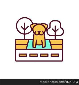 Animal abandonment RGB color icon. Pet left on sidewalk. Dog neglected and lost. Help for shelter. Adopt stray animal. Fostering puppy. Wildlife conservation. Isolated vector illustration. Animal abandonment RGB color icon