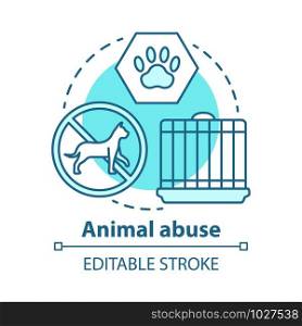 Animal abuse and harm concept icon. Zoosadism. Animal neglect, cruelty and mistreatment idea thin line illustration. Pets rights protection, welfare. Vector isolated outline drawing. Editable stroke