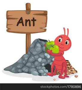 animal alphabet letter A for ant illustration vector
