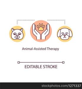 Animal-assisted therapy concept icon. Emotional support idea thin line illustration. Pet therapy. Complementary medicine. Vector isolated outline RGB color drawing. Editable stroke