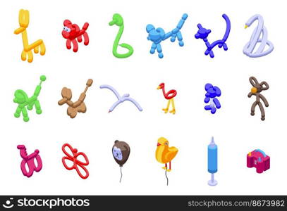 Animal balloons icons set isometric vector. Funny horse. Air balloon. Animal balloons icons set isometric vector. Funny horse