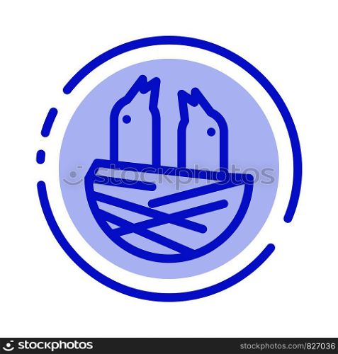 Animal, Bird, House, Spring Blue Dotted Line Line Icon
