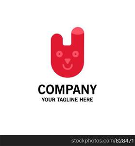Animal, Bunny, Face, Rabbit Business Logo Template. Flat Color